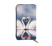 LKTPSKQRY Womens Wallet Leather Slim Wallet Long Card Holder Case Zip Clutch Valentine's Day Couple of Swans Heart Travel Purse