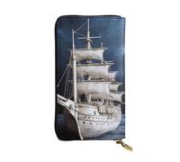 LKTPSKQRY Womens Wallet Leather Slim Wallet Long Card Holder Case Zip Clutch Vintage Nautical White Ship Travel Purse
