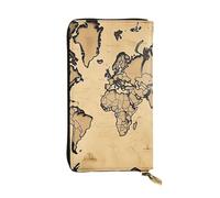 LKTPSKQRY Womens Wallet Leather Slim Wallet Long Card Holder Case Zip Clutch Vintage World Map Travel Purse