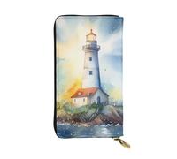 LKTPSKQRY Womens Wallet Leather Slim Wallet Long Card Holder Case Zip Clutch Watercolor Lighthouse Fantasy Light Travel Purse