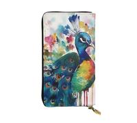 LKTPSKQRY Womens Wallet Leather Slim Wallet Long Card Holder Case Zip Clutch Watercolor Peacock Travel Purse