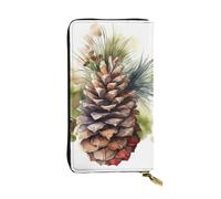 LKTPSKQRY Womens Wallet Leather Slim Wallet Long Card Holder Case Zip Clutch Watercolor Pine Cone Travel Purse