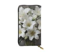 LKTPSKQRY Womens Wallet Leather Slim Wallet Long Card Holder Case Zip Clutch White Lily Bouquet Travel Purse