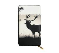 LKTPSKQRY Womens Wallet Leather Slim Wallet Long Card Holder Case Zip Clutch Wildlife Deer Silhouette Travel Purse