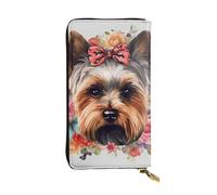 LKTPSKQRY Womens Wallet Leather Slim Wallet Long Card Holder Case Zip Clutch Yorkie Floral Travel Purse