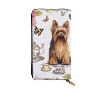 LKTPSKQRY Womens Wallet Leather Slim Wallet Long Card Holder Case Zip Clutch Yorkshire Terrier Tea Party Butterflies Roses Travel Purse