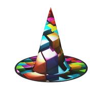 LKTPSKQRY Women's Witch Hat Oversized Witches Hats 3D Colorful Cubes Halloween Wizard Hat Party Cosplay Costume Accessory