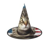 LKTPSKQRY Women's Witch Hat Oversized Witches Hats American Cat Usa Flag Halloween Wizard Hat Party Cosplay Costume Accessory