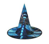 LKTPSKQRY Women's Witch Hat Oversized Witches Hats Art Blue Dragonfly Halloween Wizard Hat Party Cosplay Costume Accessory