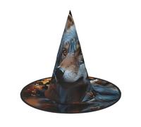 LKTPSKQRY Women's Witch Hat Oversized Witches Hats Autumn leaves and a wolf Halloween Wizard Hat Party Cosplay Costume Accessory