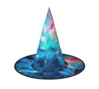 LKTPSKQRY Women's Witch Hat Oversized Witches Hats Blue Aesthetic Color Splash Halloween Wizard Hat Party Cosplay Costume Accessory