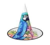 LKTPSKQRY Women's Witch Hat Oversized Witches Hats Blue Parrot in Flowers Halloween Wizard Hat Party Cosplay Costume Accessory