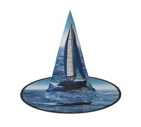 LKTPSKQRY Women's Witch Hat Oversized Witches Hats Blue Sea Sailboat Halloween Wizard Hat Party Cosplay Costume Accessory