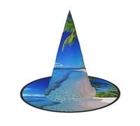 LKTPSKQRY Women's Witch Hat Oversized Witches Hats Blue Sea Sky Coconut Tree Halloween Wizard Hat Party Cosplay Costume Accessory