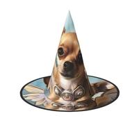 LKTPSKQRY Women's Witch Hat Oversized Witches Hats Brown Chihuahua Angel Wings Halloween Wizard Hat Party Cosplay Costume Accessory