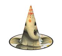LKTPSKQRY Women's Witch Hat Oversized Witches Hats Cartoon Elephant with Plant Painting Halloween Wizard Hat Party Cosplay Costume Accessory