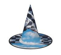 LKTPSKQRY Women's Witch Hat Oversized Witches Hats Checkered Flag Halloween Wizard Hat Party Cosplay Costume Accessory
