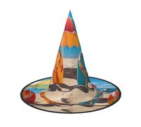 LKTPSKQRY Women's Witch Hat Oversized Witches Hats Colorful Flip Flops Beach Ball Halloween Wizard Hat Party Cosplay Costume Accessory