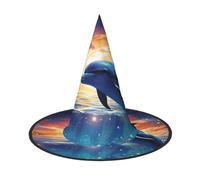 LKTPSKQRY Women's Witch Hat Oversized Witches Hats Colorful Starry Sky Ocean Dolphin Halloween Wizard Hat Party Cosplay Costume Accessory