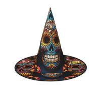 LKTPSKQRY Women's Witch Hat Oversized Witches Hats Colorful Sugar Skulls Halloween Wizard Hat Party Cosplay Costume Accessory