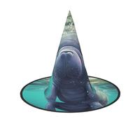 LKTPSKQRY Women's Witch Hat Oversized Witches Hats Cute Sea Animal Manatee Halloween Wizard Hat Party Cosplay Costume Accessory