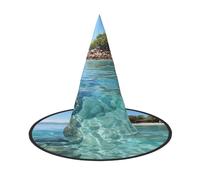 LKTPSKQRY Women's Witch Hat Oversized Witches Hats Fiji Island and Clear Sea Halloween Wizard Hat Party Cosplay Costume Accessory