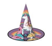 LKTPSKQRY Women's Witch Hat Oversized Witches Hats Horse Doughnut Rainbow Halloween Wizard Hat Party Cosplay Costume Accessory
