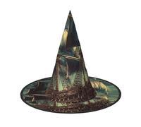LKTPSKQRY Women's Witch Hat Oversized Witches Hats Nautical Vintage Sailing Pirate Ship Halloween Wizard Hat Party Cosplay Costume Accessory