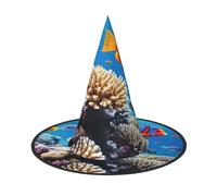 LKTPSKQRY Women's Witch Hat Oversized Witches Hats Ocean Tropical Fish Coral Halloween Wizard Hat Party Cosplay Costume Accessory