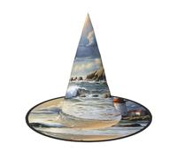 LKTPSKQRY Women's Witch Hat Oversized Witches Hats Sea Lighthouse Sandbeach Halloween Wizard Hat Party Cosplay Costume Accessory