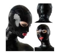 LKUITEGOGFB Latex Mask Fetish 100% Natural Latex Rubber Hoods Open Headgear Women Halloween Cosplay Costumes,black,M