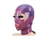 LKUITEGOGFB Latex Rubber Back Zipper Open Back Zip Cosplay Costumes For Men Women Headgear,PURPLE,XL