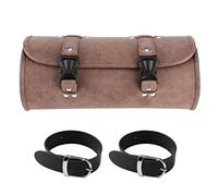 LKUREASDR Brown PU Leather Motorcycle Saddle Bag, Universal Tool Storage Pouch with Adjustable Mounting Straps, Hard - Shell Retro Organizer for Front or Rear Bike Use