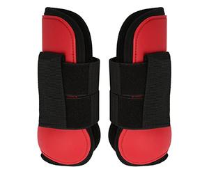 LKUREASDR Horse Tendon Boots Soft PU Shell Fetlock Guards, 1 Pair Front Leg Protection for Horses, Anti Slip Neoprene Lining with Easy Hook Loop Closure for Training and (red front legs M)