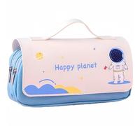 Lkvent Lightweight Big Capacity Pencil Bag with Handle 3 Compartments Simple Storage Aesthetic Stationery Cosmetic for School Office Essentials School(Blu)