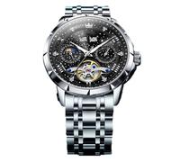 Lkvent Watches Smart Fully Automatic Mechanical Watch Waterproof Men's Wristwatch Multi-Function Luminous Wrist Watch Suitable for Men as a Gift Digital(Steel Belt+Black face)