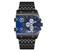 Lkvent Watches smart Luminous Men's Watch Multi-time Zone Large Dial Wristwatch Quartz Wrist Watch with Steel Strap Men's Formal Accessories Digital(Black and Blue)