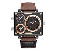 Lkvent Watches Smart Multi-time Zone Square Watch Casual Quartz Wristwatch Men's Wrist Watch with Canvas Strap with Casual Clothes Digital(Brown)