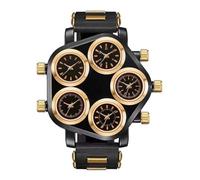 Lkvent Watches Smart Punk Men's Watch Large Dial Wrist Watch Five Time Zone Quartz Wristwatch Silicone Strap is a Trendy Male Clothing Accessory Digital(Black and Gold)