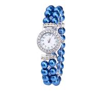 Lkvent Watches Smart Row Pearl String Watch Round Diamond Quartz Watch Small Dial Casual Exquisite Decorative Gift Digital(Blu)