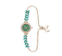 Lkvent Watches Smart Women Diamonds Quartz Watches Fashion Elegant Round Dial Watch Simple Adjustable Leaves Bracelet for Women Digital(Grn)
