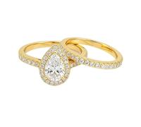 LKVGA 2 Pcs Wedding Rings Set Yellow Gold Plated 3Ct Pear Cut Engagement Ring for Women(7.5)