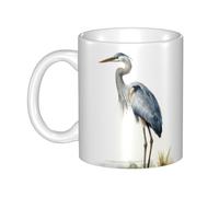 LKVNSWERT 11 OZ Porcelain Coffee Mug with Handle, Ceramic Coffee Cup for Office and Home, Latte Drink Cup for Coffee Tea and Milk, Long-beaked heron Tea Cups for Men Women Mug Lovers