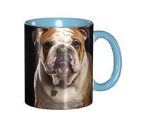 LKVNSWERT 11 OZ Porcelain Coffee Mug with Handle, English-Bulldog Coffee Cup for Office and Home, Latte Drink Cup for Tea and Milk, Colorful Inside Ceramic Tea Cups for Men Women Mug Lovers