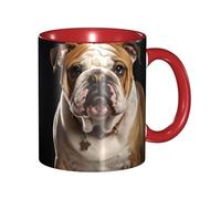 LKVNSWERT 11 OZ Porcelain Coffee Mug with Handle, English-Bulldog Coffee Cup for Office and Home, Latte Drink Cup for Tea and Milk, Colorful Inside Ceramic Tea Cups for Men Women Mug Lovers