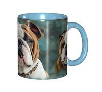 LKVNSWERT 11 OZ Porcelain Coffee Mug with Handle, Funny English Bulldog Coffee Cup for Office and Home, Latte Drink Cup for Tea and Milk, Colorful Inside Ceramic Tea Cups for Men Women Mug Lovers