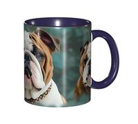 LKVNSWERT 11 OZ Porcelain Coffee Mug with Handle, Funny English Bulldog Coffee Cup for Office and Home, Latte Drink Cup for Tea and Milk, Colorful Inside Ceramic Tea Cups for Men Women Mug Lovers