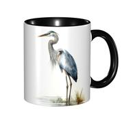 LKVNSWERT 11 OZ Porcelain Coffee Mug with Handle, Long-beaked heron Coffee Cup for Office and Home, Latte Drink Cup for Coffee Tea and Milk, Colorful Inside Ceramic Tea Cups for Men Women Mug Lovers