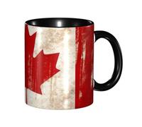 LKVNSWERT 11 OZ Porcelain Coffee Mug with Handle, Retro Canada Flag Coffee Cup for Office and Home, Latte Drink Cup for Tea and Milk, Colorful Inside Ceramic Tea Cups for Men Women Mug Lovers