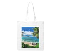 LKVNSWERT Black Crow Birds Canvas Tote Bag for Women Grocery Shopping Bags Reusable Shoulder Tote Purse Handbags, Tropical Palm Tree Hawaii Beach, One Size